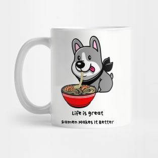 RAMEN Life Cute Kawaii  Dog Noodle Bowl Quote Mug